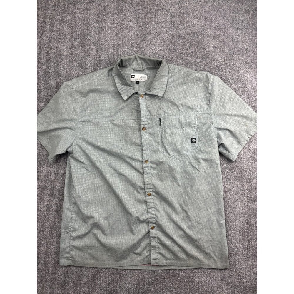 686 Canopy Woven Shirt‎ Mens Large Gray Short Sleeve Button Front Zip Pocket